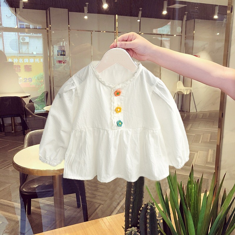 Picture of Girls' Shirt Children's Spring and Autumn Clothes Korean Style Western Style White Lace Shirt with Large Lapel for Baby Long Sleeve Top
