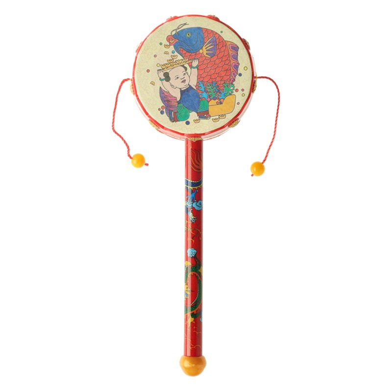 Plastic New Year Picture Rattle Hand Drum Newborn Infant Baby Traditional Puzzle Bell Early Education Auspicious Peace Drum