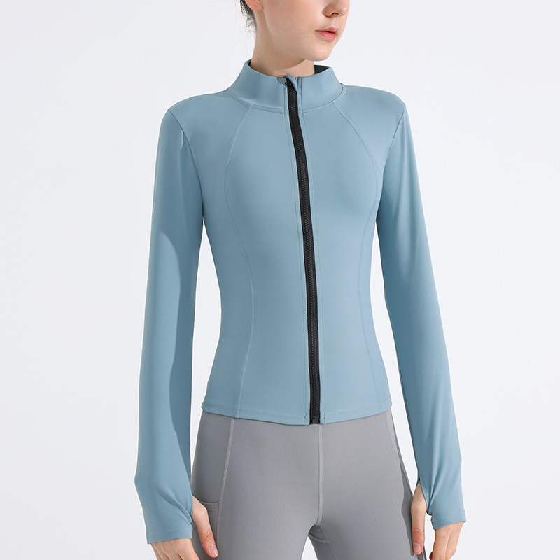 Picture of Autumn and Winter Sports Yoga Clothes Can Be Worn Outside Jacket Women's Elastic Zipper Outdoor Running Fitness Sweatshirt Stand Collar