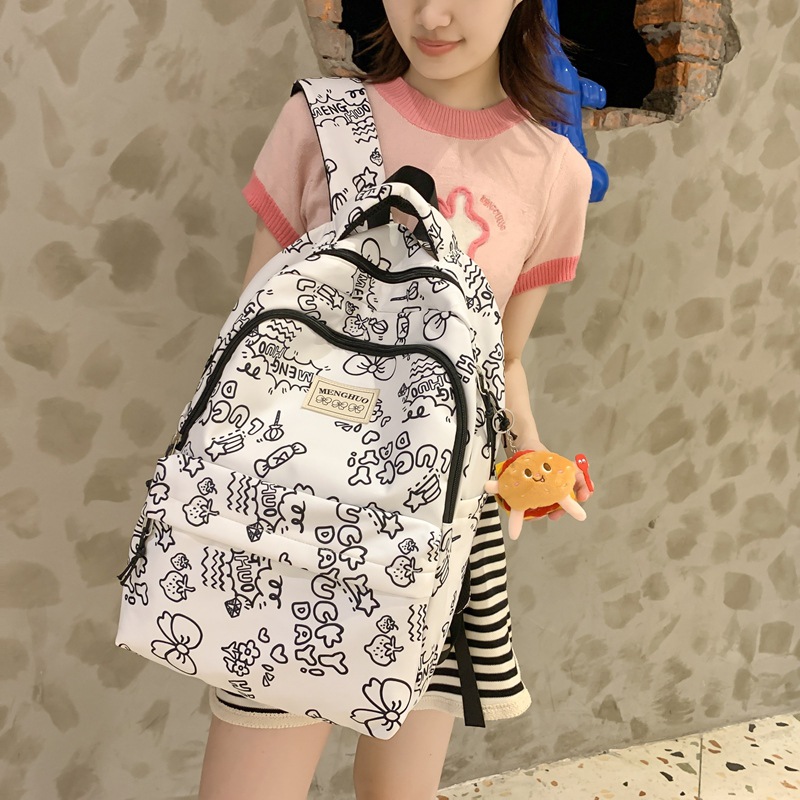 Picture of Japanese Style Fresh Style Distinctive Graffiti Junior High School Schoolbag Women's Large Capacity Casual Strawberry Bear Printed Backpack