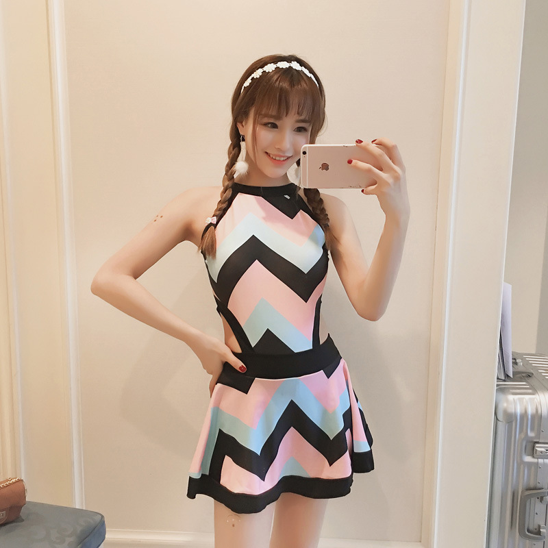 Cross-border Swimming Suit for Hot Springs Swimming Suit for Women Conservative Students Conjoined Flat Angle Slim Belly Covering Sexy Gather