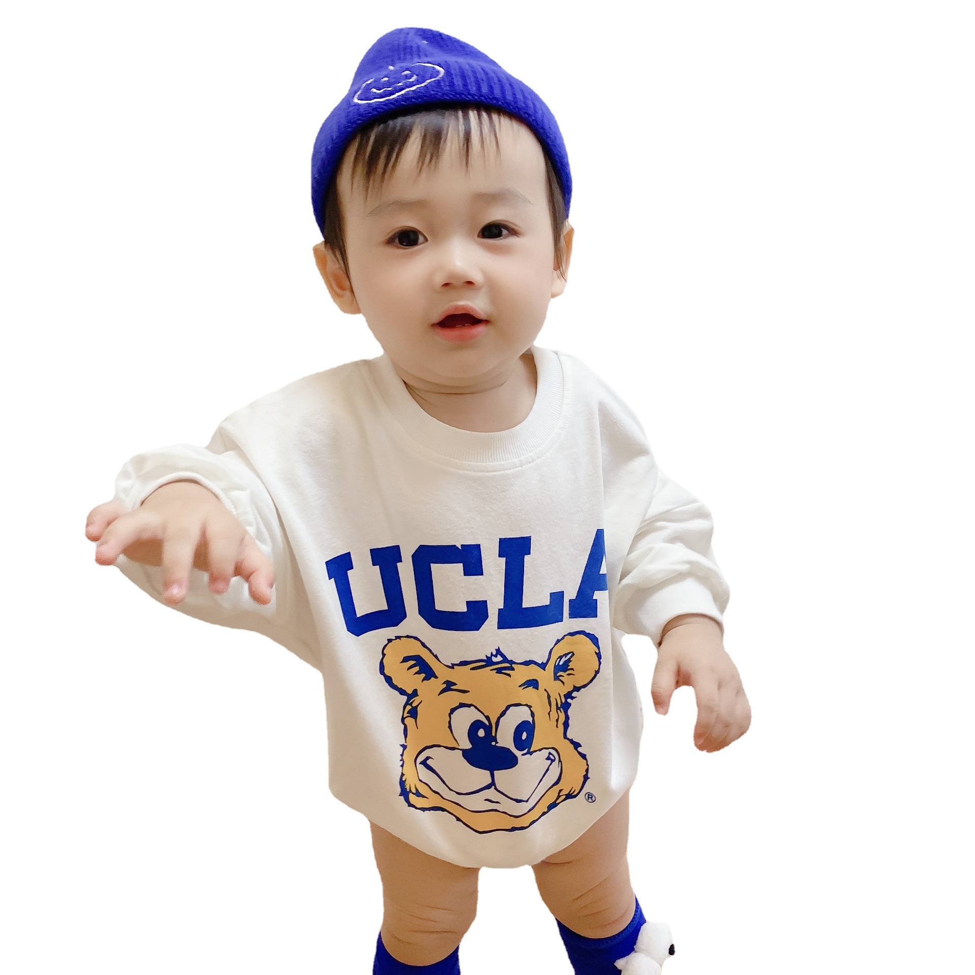 Picture of nebeans2020 Autumn Baby Clothing Long Sleeve Triangle Hassel Climbing Suit UCLA Striped Bag Fart Suit