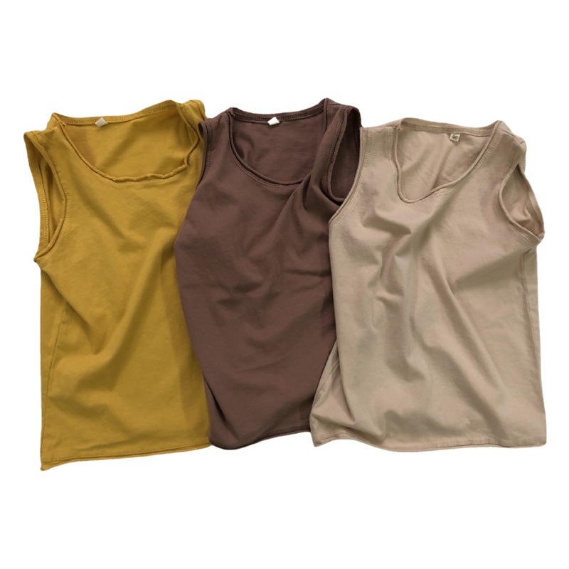 Summer Girls' Vests Class a Pure Color Tops Kidsren's Korean Style Loose Round Neck Baby Sleeveless Vests Boys Dropshipping