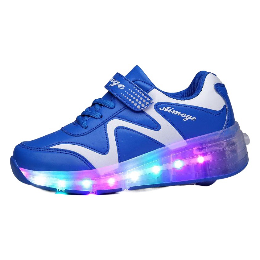 Children adult skates luminous shoes LED charging Boys single row invisible button girls luminous manufacturers