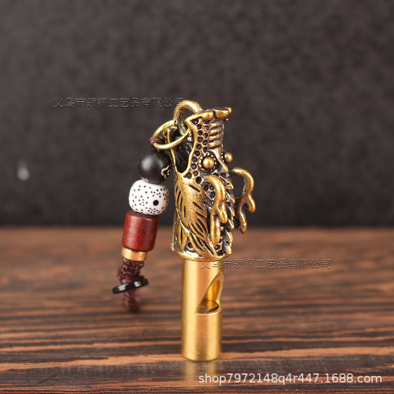 Picture of Retro Brass Faucet Whistle Brass Outdoor Referee Monkey Head Whistle Keychain Pendant Wild Survival Whistle