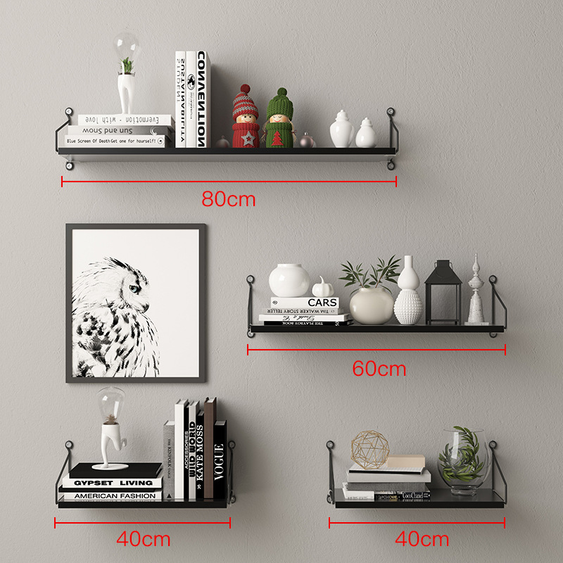 Picture of No-Drill Solid Wood Wall-Mounted Shelf, Straight Partition, Wall-Mounted Bookshelf, Bedroom Decorative Wall Storage