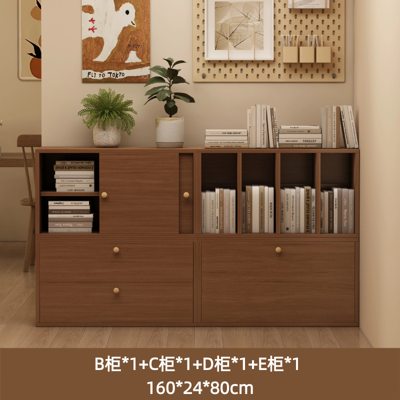 Picture of Solid Wood Bookcase Grid Cabinet Home Floor-Standing Storage Cabinet Living Room Free Combination Cabinet Multi-Layer Storage Shelf Low Cabinet