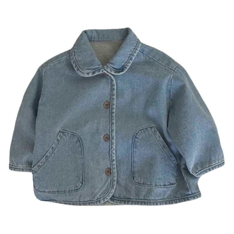 Korean Style Ins Boys and Girls Autumn Fashion New Jacket Children's Korean Style Casual Lapel Pocket Denim Jacket