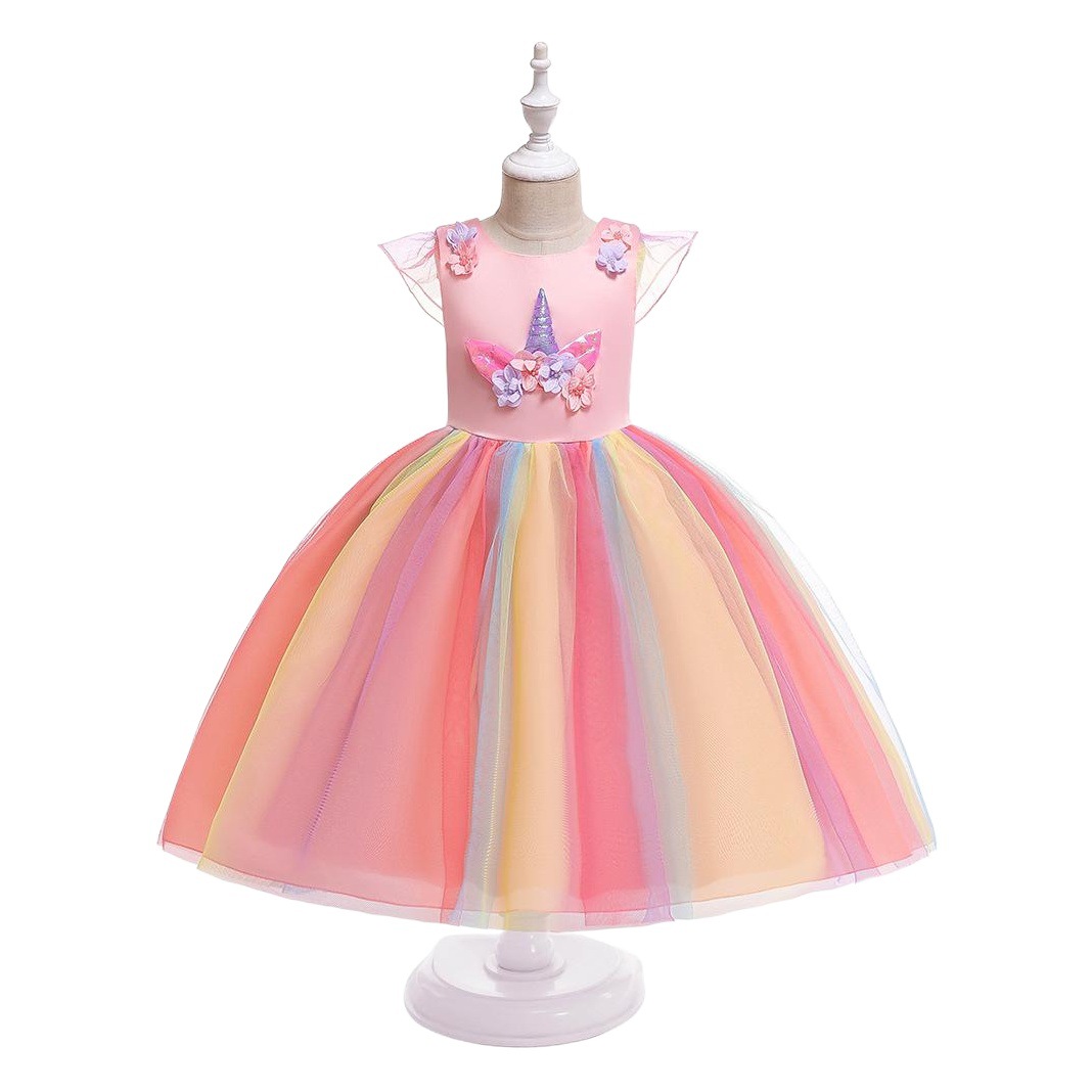 2025 Small and Medium-Sized Kidsren's Princess Dress Mesh Dress European and American Amazon Unicorn New Girls Dress Wholesale
