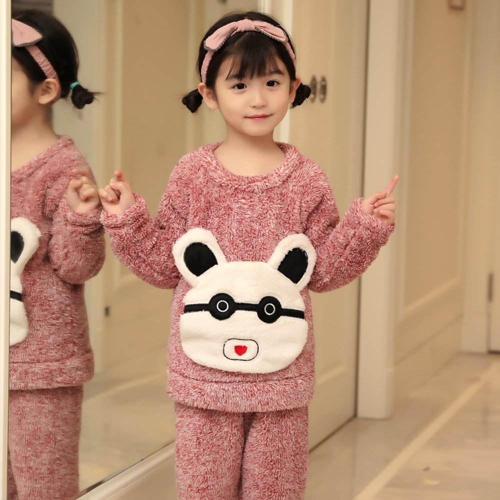 Picture of Children's Pajamas Winter Flannel Cute Boys' and Girls' Thickened Coral Fleece Plush Home Clothes