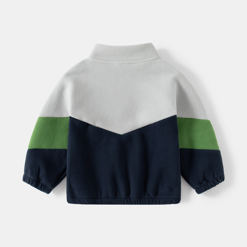 Picture of Children's Polar Fleece Tops 2024 New Autumn and Winter Children's Clothing Tops Wholesale Boys Thickened Color Block Zipper Tops Trendy
