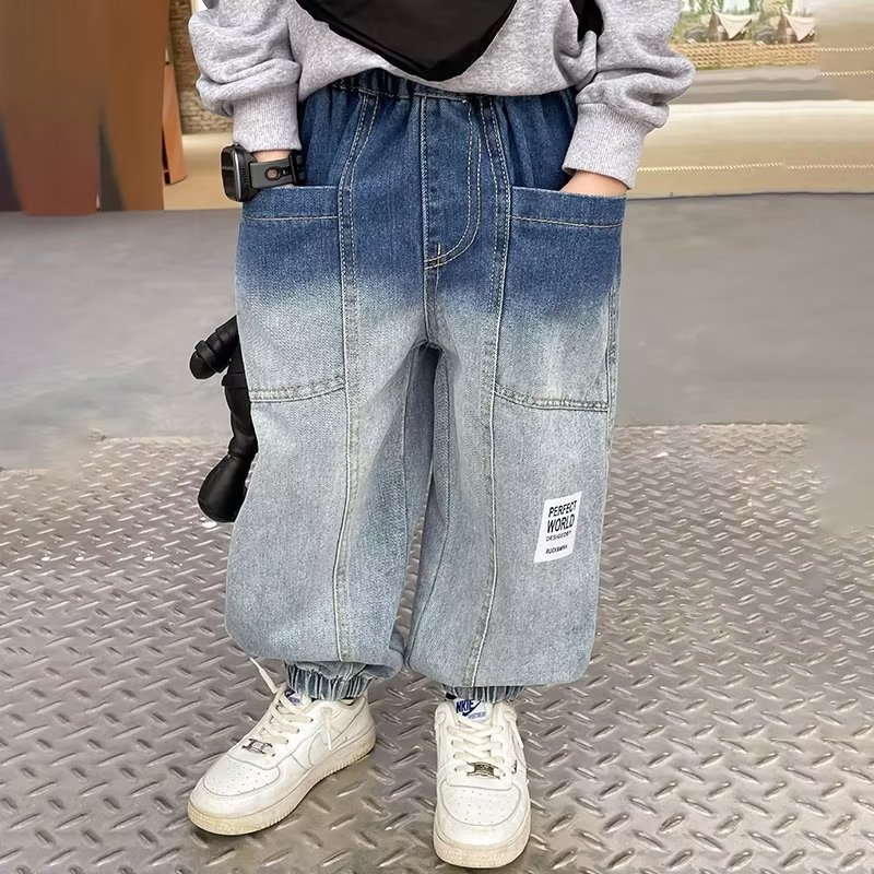 Picture of Boys' Spring Jeans, Medium and Large Kidsren's Style Workwear 2024 New Style Kidsren's Boys' Spring & Fall Loose Pants Trendy Brand