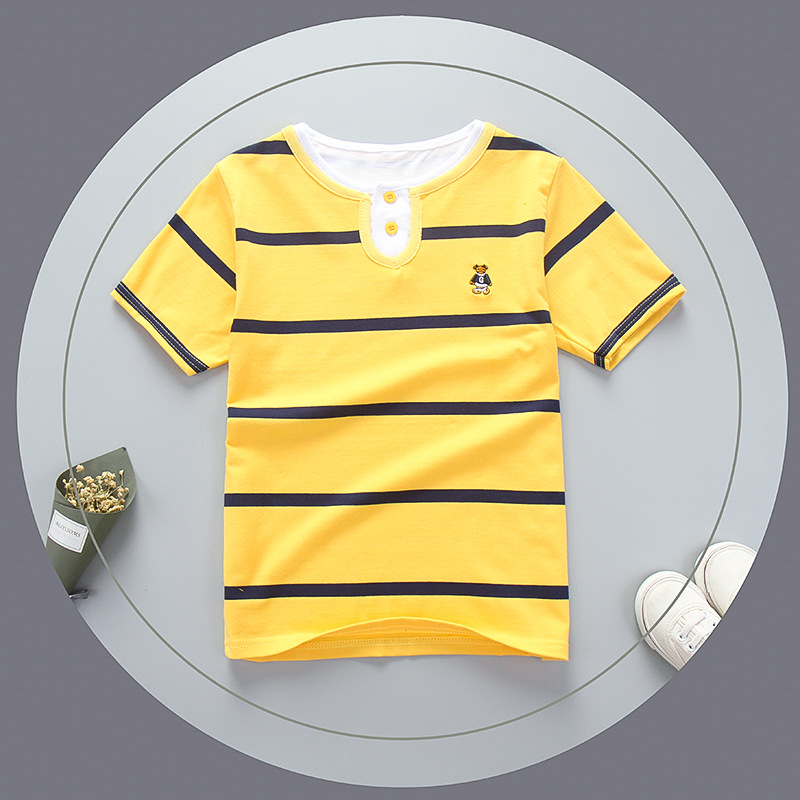 Picture of Barabbi bala children's cotton T-shirt children's summer short-sleeved shirt double collar round neck striped T-shirt