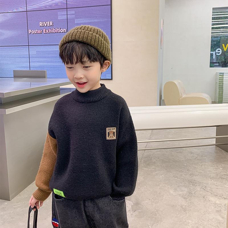 Picture of Boys' Sweater Autumn and Winter 2022 New Children's Winter Pullover Knitwear Trendy Boys Western Style Stitching Children's Wear