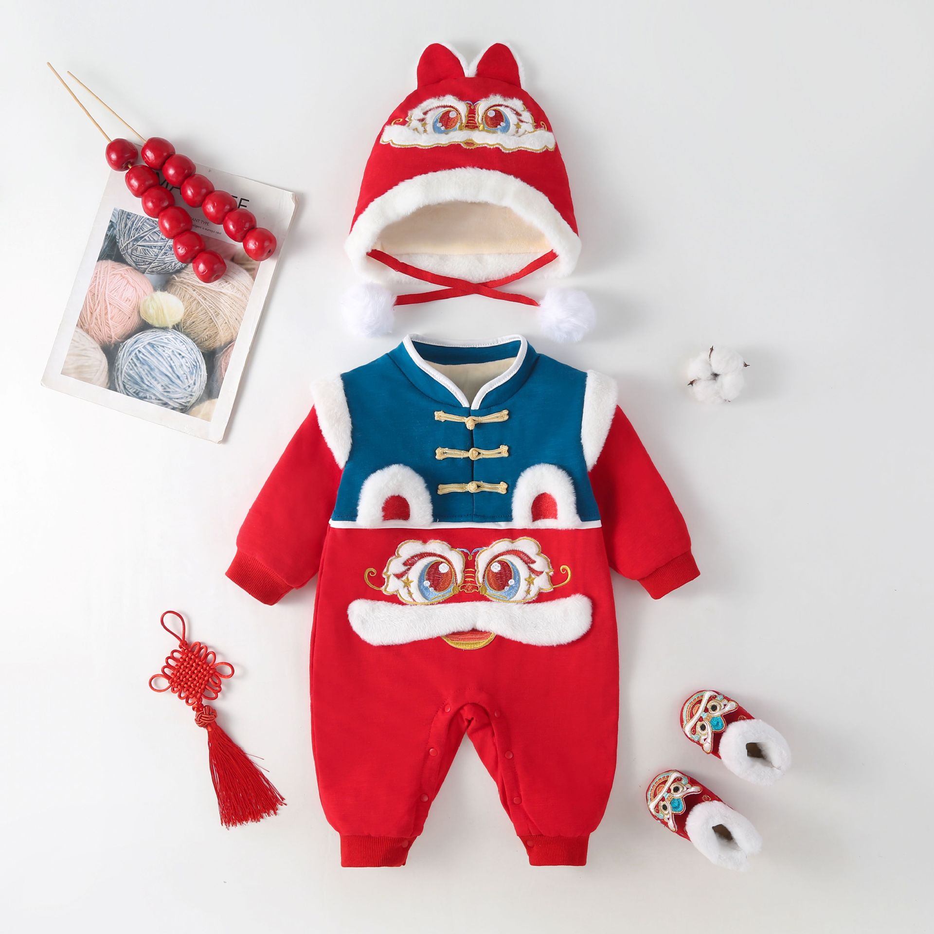 Picture of Chinese Style Winter Clothes Baby's Harper New Year's Climbing Clothes Double-Layer fleece-lined Thickened Year of the Tiger Sweatshirt for Boys and Girls