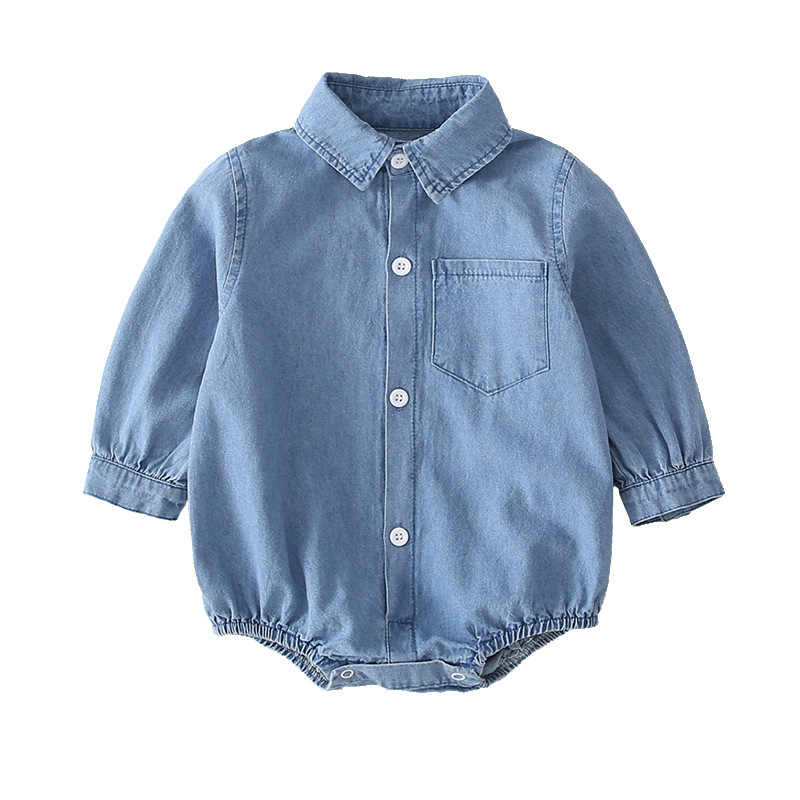 Picture of Baby jumpsuit spring and autumn dress baby girl denim shirt outer wear triangle climbing suit 5 princess 6 ha clothes 3 months 9