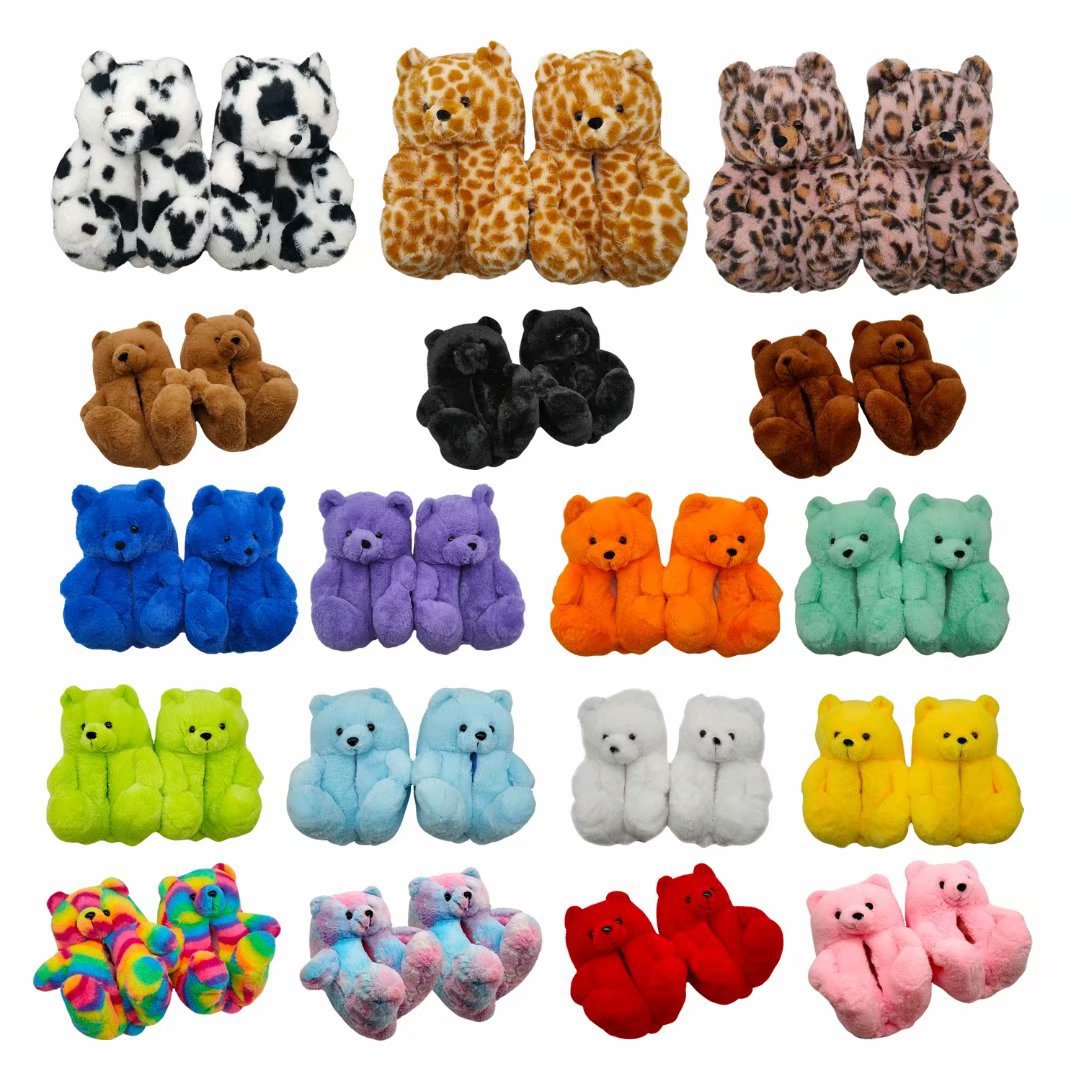 teddy bear slippers teddy bear plush slippers colorful home thickened warm cotton-padded shoes women's bag heel