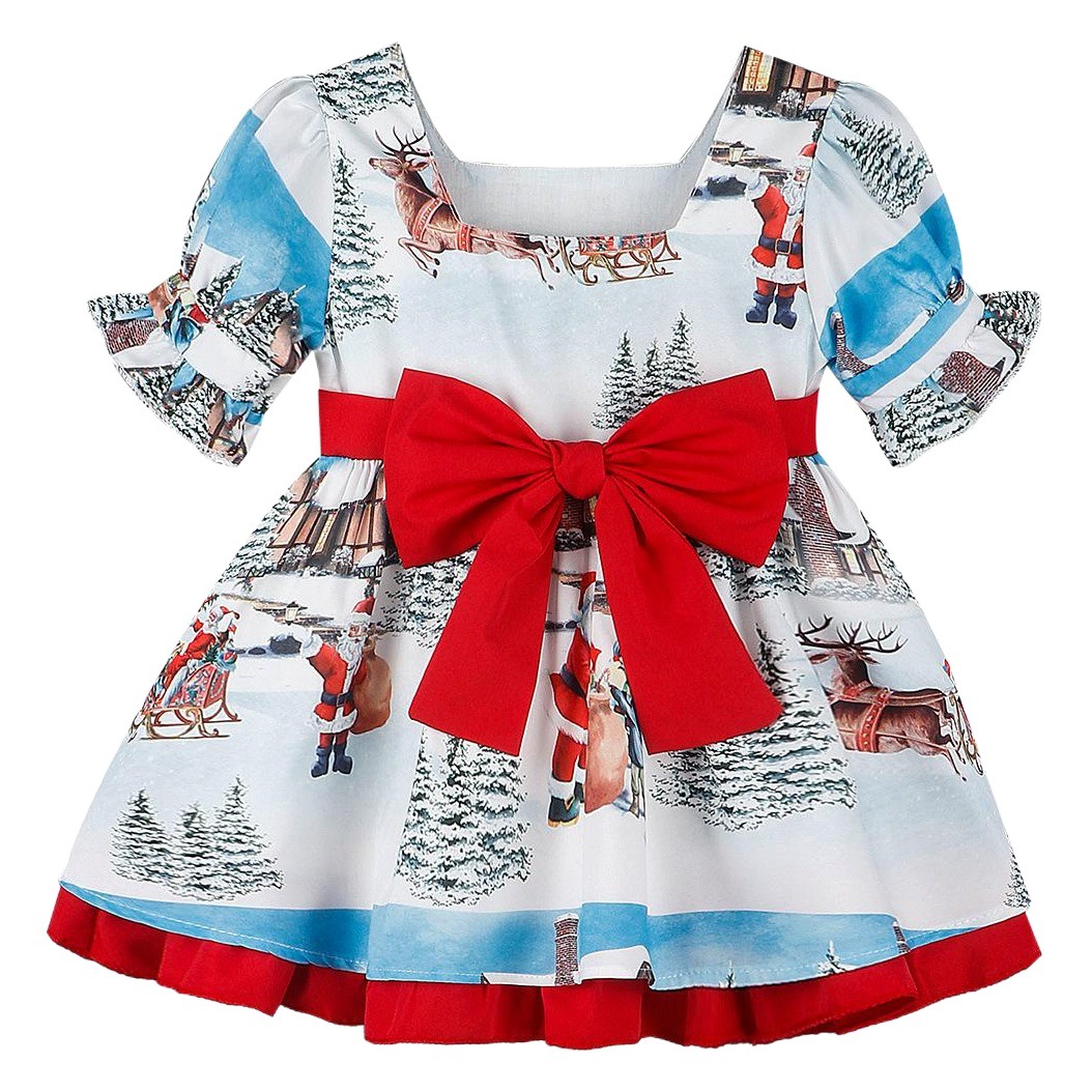 ins Christmas children's Santa Claus printed big bow skirt girls' dress small and medium children's skirt