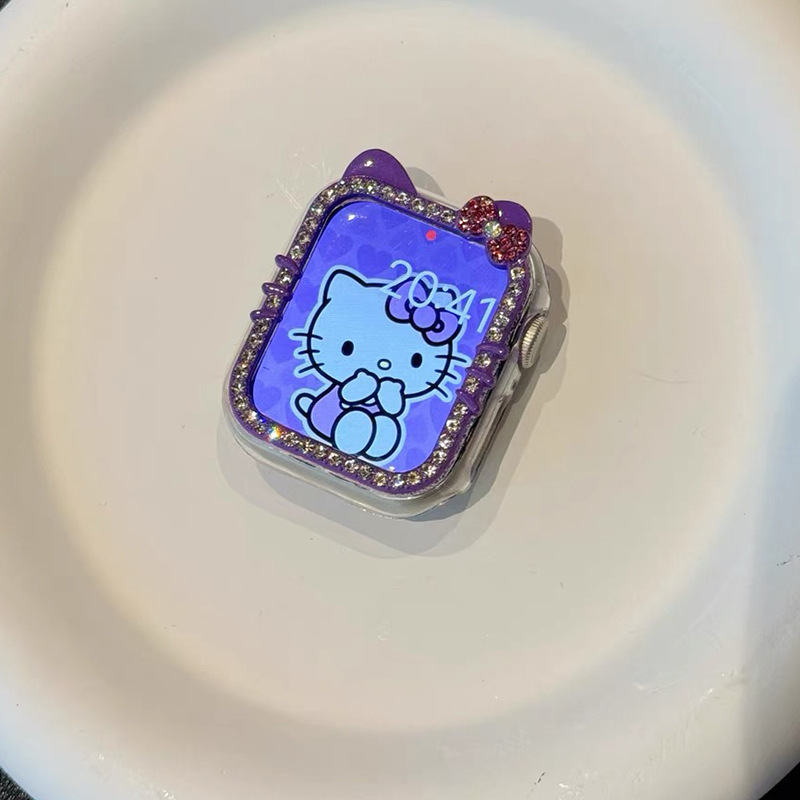 Picture of Suitable for AppleWatchS10 diamond kt cat watch case s9 diamond apple case s8/s7 half bag protective case