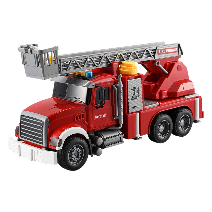 Cross-border new multi-functional simulation fire ladder car inertial rotatable water spray sound and light boy toy car model