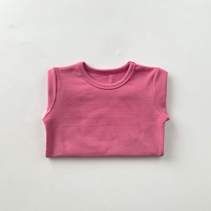 Picture of 2023 Children's Cotton Long-sleeved T-shirt Base Shirt Spring and Autumn Loose Solid Color Round Neck Sanding Top for Boys and Girls