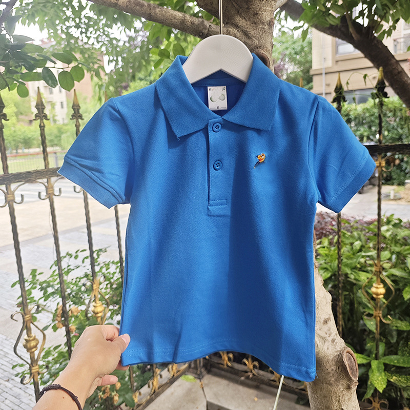 Picture of Beidoh Children's Summer Short Sleeve Polo Shirt Boys Girls Solid Color Embroidered Turn-Down Collar T-Shirt for Young Children