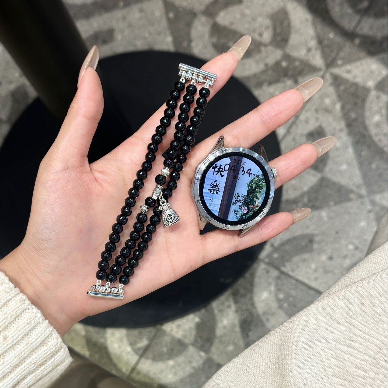 Black Beaded Triple Chain for Huawei GT4/GT3 Smart Watch Strap watch3/4Pro Full Model Universal