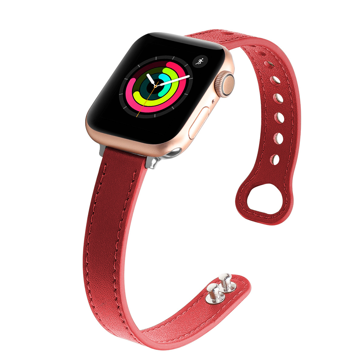 Picture of For Apple Watch Strap Ultra Fine Double Nail Color-matching Real Cowhide Small Barbarian Waist applewatch10 Strap Wholesale