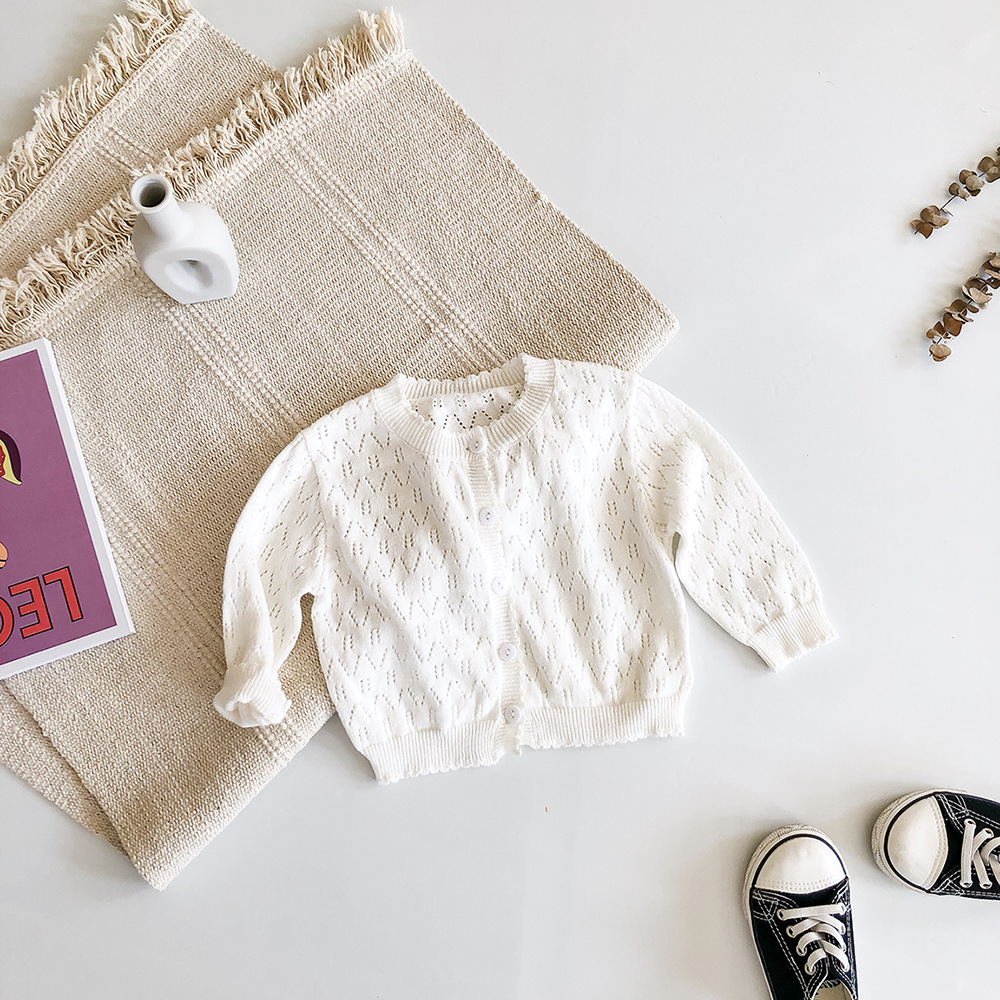 Picture of 2025 Spring and Summer New Sweet Princess Solid Color Cardigan Sun Protection Air Conditioning Shirt Long Sleeve Knitted Hollow Jacket 3 Colors Selection