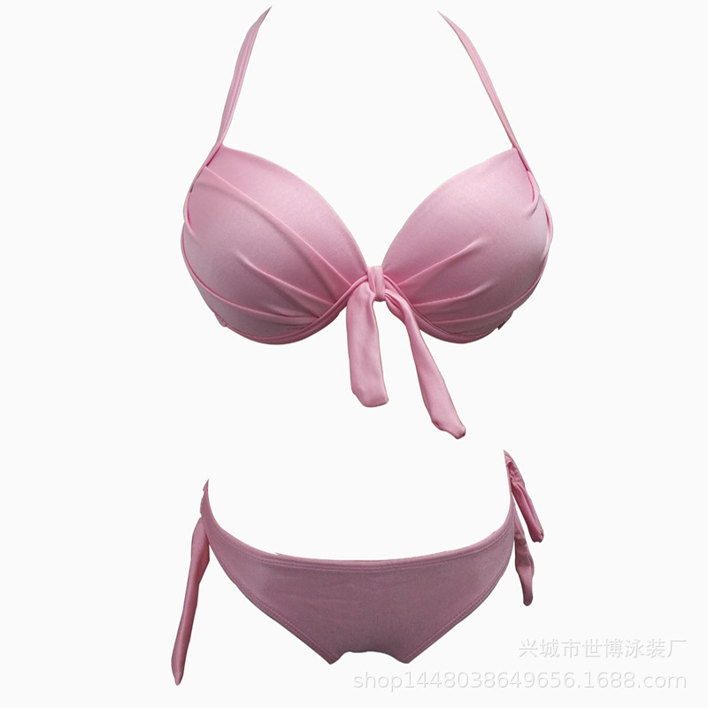 Picture of 2021 New Korean-style Swimwear Sexy Solid Color Bikini Two-piece Beach Swimwear Fluorescent Swimwear for Women