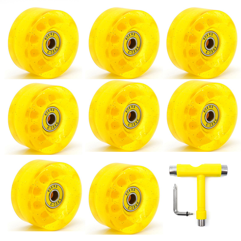 Picture of 5832 double-row skate shoes high elastic PU wheel four-wheel roller skates 82A non-luminous wheel colorful sequins transparent wheel