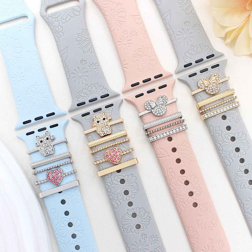 Applies to Apple Watch Watch Universal Silicone Strap with Diamond Cat Decoration