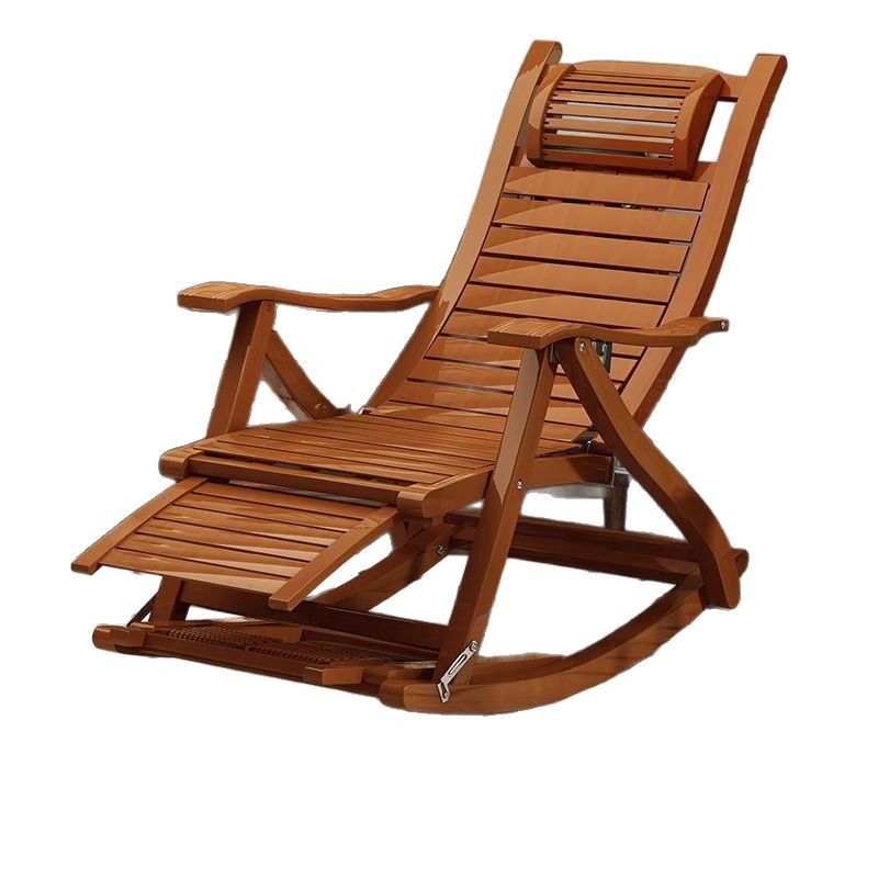 Picture of Recliner Folding Adult's Bamboo Rocking Chair Home Comfortable Lunch Break Cool Chair for Lazy Elderly Leisure Balcony Sitting and Lying Dual-Use