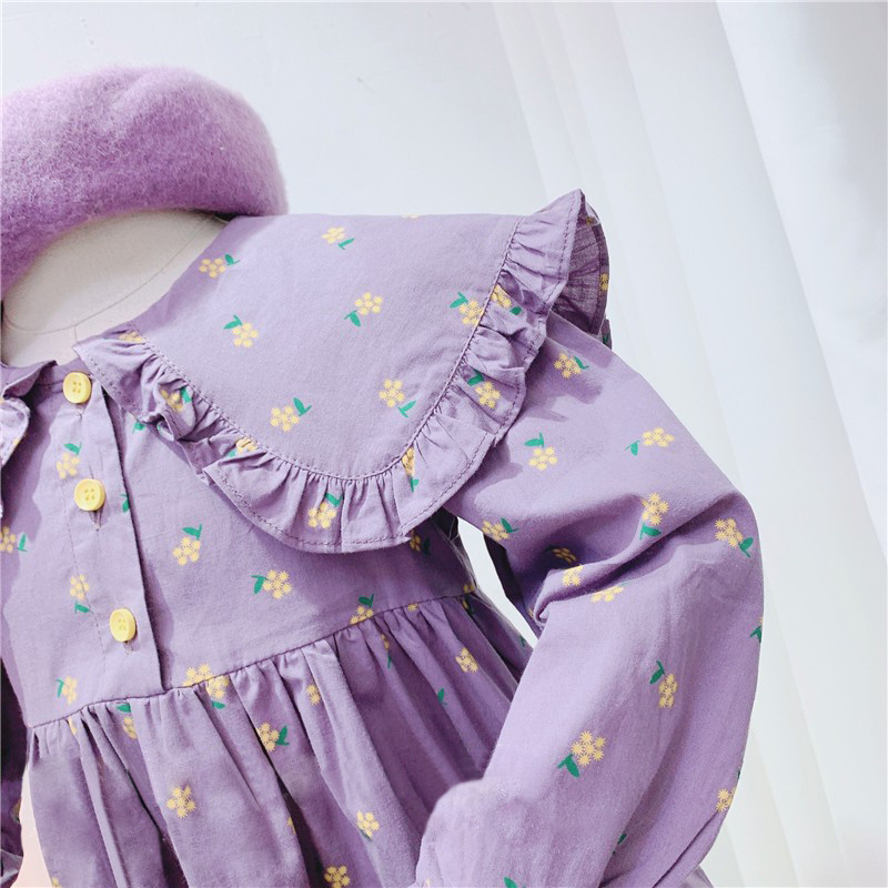 Picture of Girls 2024 Autumn Children's Korean Style Fashionable and Plaid Doll Collar Small Yellow Flower Cotton Dress 5989