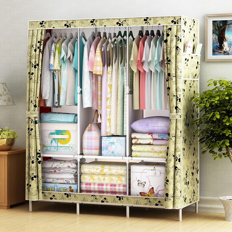 Picture of Ya Ruifan Reinforced Simple Cloth Wardrobe Storage Closet Dustproof Wardrobe Dormitory Steel Frame Reinforced Simple Modern Combination