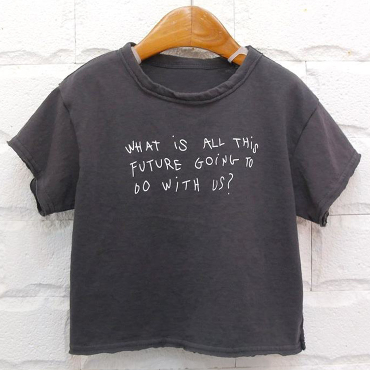 Picture of Summer New Children's Casual Top Korean Style Simple Soft Crewneck Letter Printed Cotton Short-sleeved T-shirt for Boys and Girls