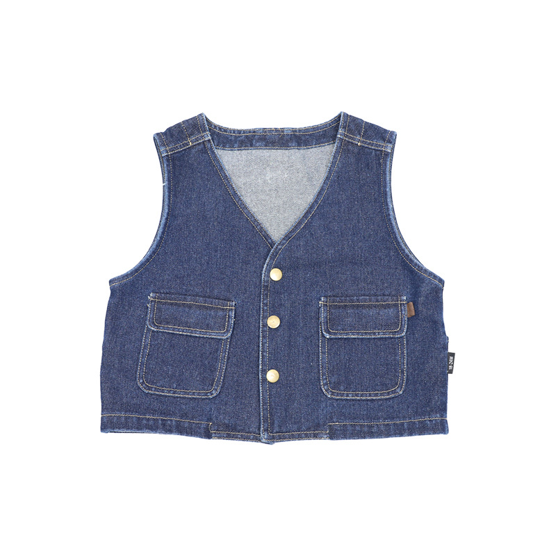 Picture of Children's Vest 2024 Autumn New Product Korean Style Handsome Baby Top Western Style Three-Dimensional Pocket Boys Denim Vest