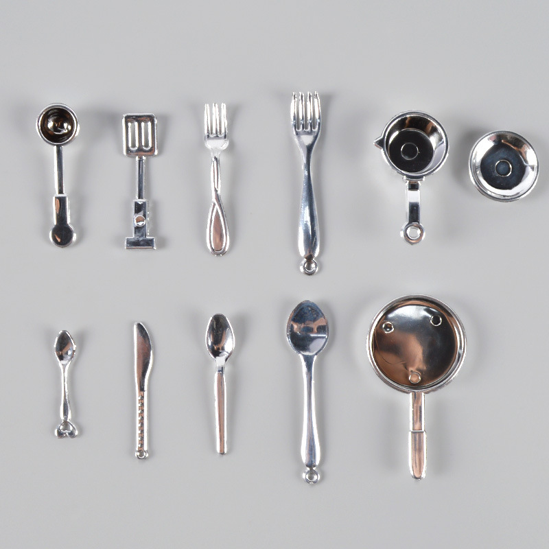 Picture of diy mini plastic spoon Fork pot tableware model Play House Miniature simulation kitchen food and play toys