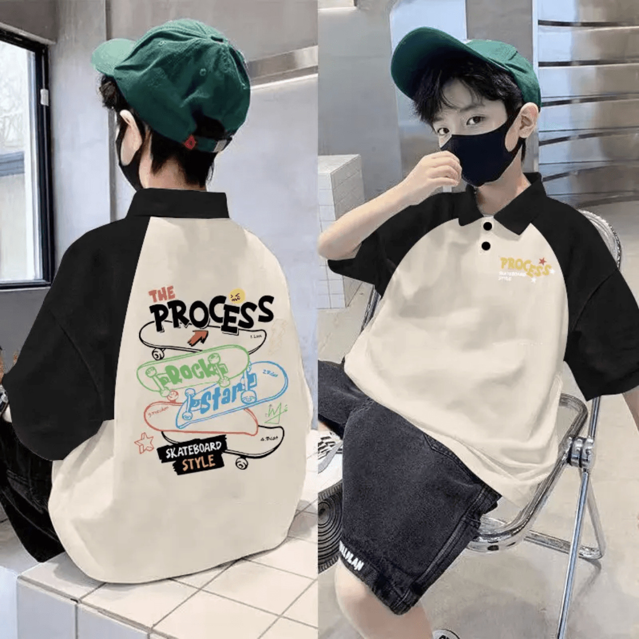 2025 Children's Cotton Children's Wear Summer New Polo Shirt Trendy Boys' Western Style Short-sleeved T-shirt Large Children's Lapel