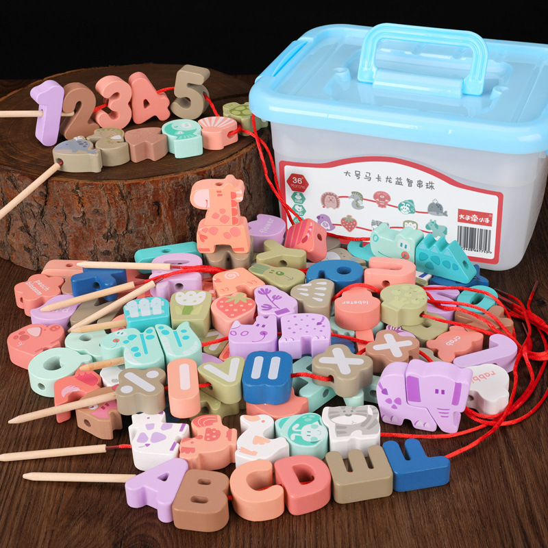 Picture of Wooden Balls Wooden 100 Pieces Number Letters City Transportation Fruit and Vegetable Farm Kidsren's Beaded Game Toys