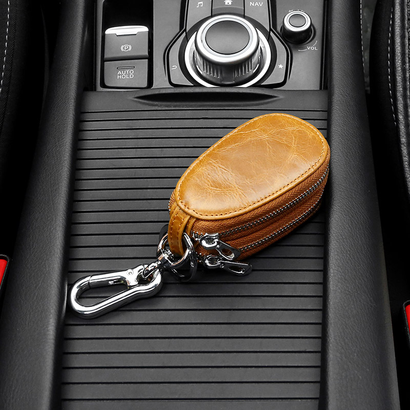 Picture of Genuine leather key bag men's double zipper car key set cross-border retro first layer cowhide key bag wholesale