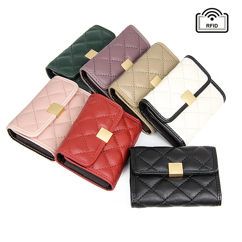 Picture of New simple sheepskin RFID anti-theft brush organ card holder multi-card position large capacity leather card holder ID card holder for women