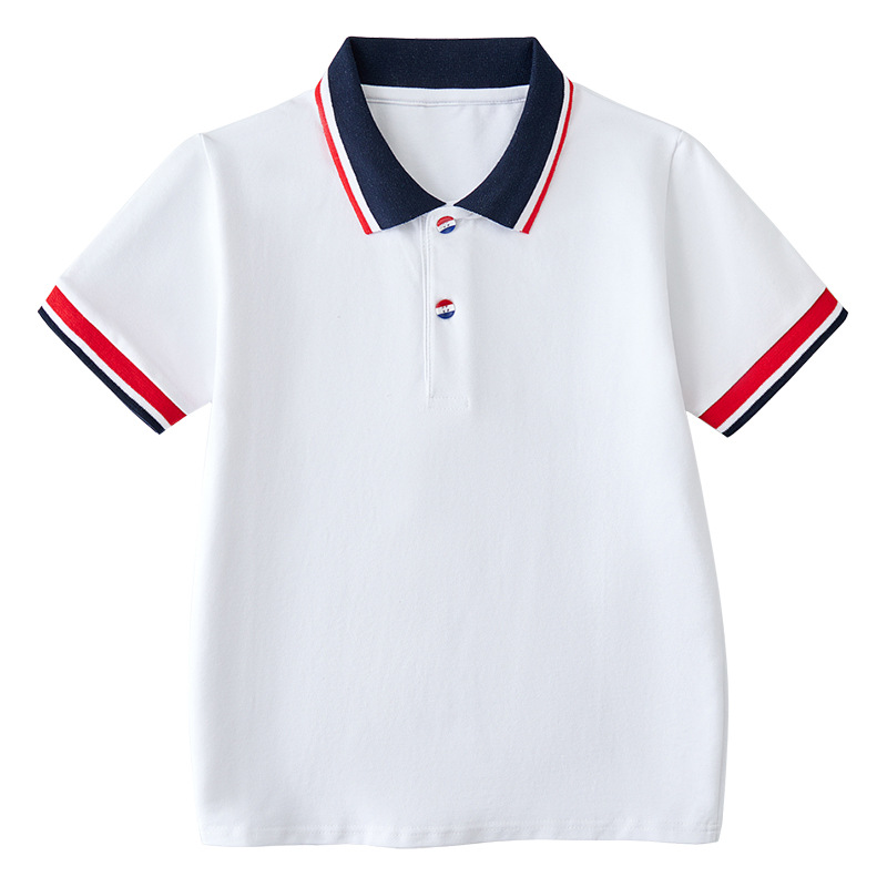 Picture of Summer Boys' Short-sleeved Polo Shirt School Uniform for Primary and Secondary School Students Children's White Lar T-shirt Girls' Graduation Class Dress