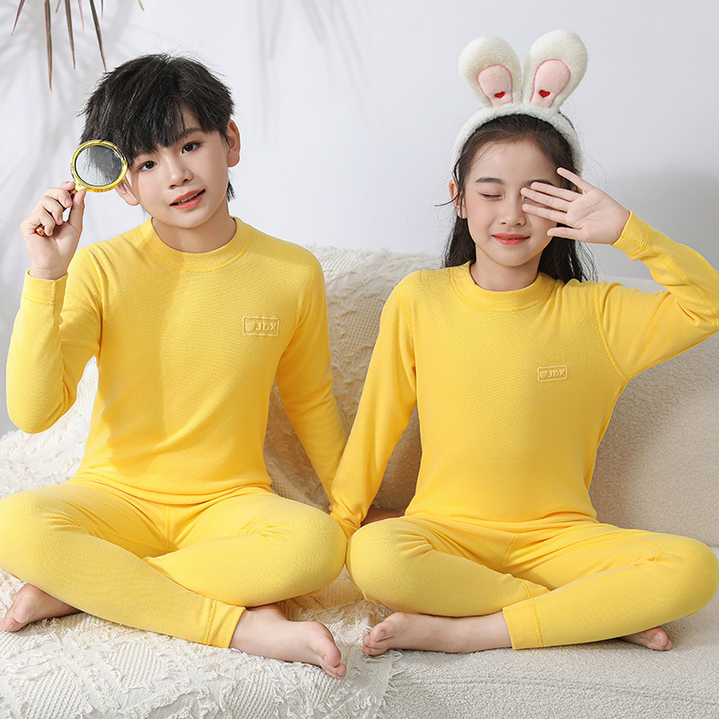 Picture of Children's underwear suit boys' brushed long johns girls' brushed bottoming honeycomb baby homewear pajamas