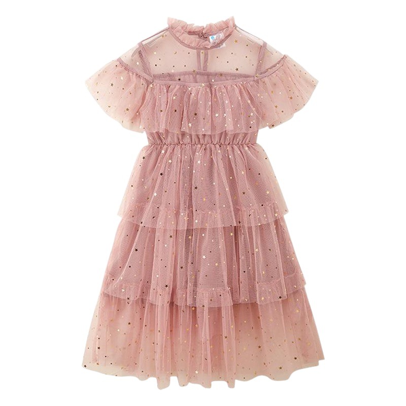 Aliexpress Amazon Popular Sequin Skirt Cross-Border Children's Clothing Star Mesh Princess Skirt Big Children's Dress 360g