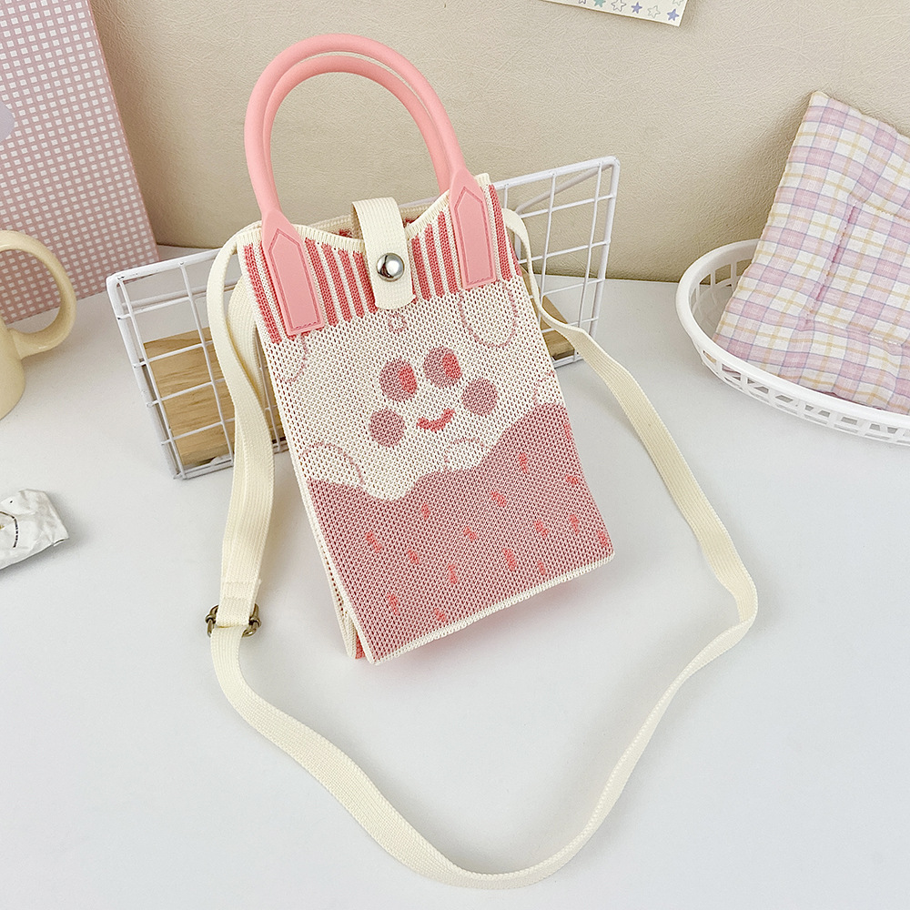 Picture of Shoulder Crossbody Mobile Phone Bag Cute Knitted Hand Bag Cartoon Large Capacity All-match Coin Purse Handbag Wholesale
