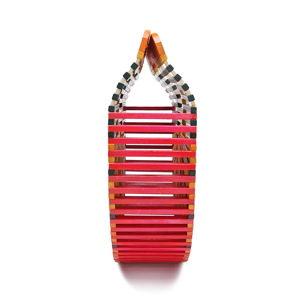 Picture of Women's Hand-held Hollow Bag Pure Handmade Beach Color-matching Straw-woven Bag Ins Super Popular European and American Hand-held Bamboo-wood-rattan Bag