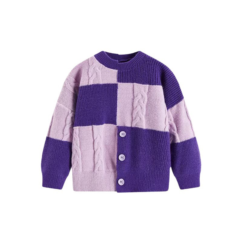 Picture of Girls' Korean Style Internet Trendy Fashion Sweater Baby 2023 New Winter Wear New Children's Plaid Stitching Knitted Sweater