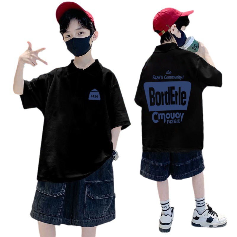 Picture of Boys Short-Sleeved Polo Collar 2023 Summer New Style Kidsren's Half-Sleeved t Handsome Boy Cartoon Street Top