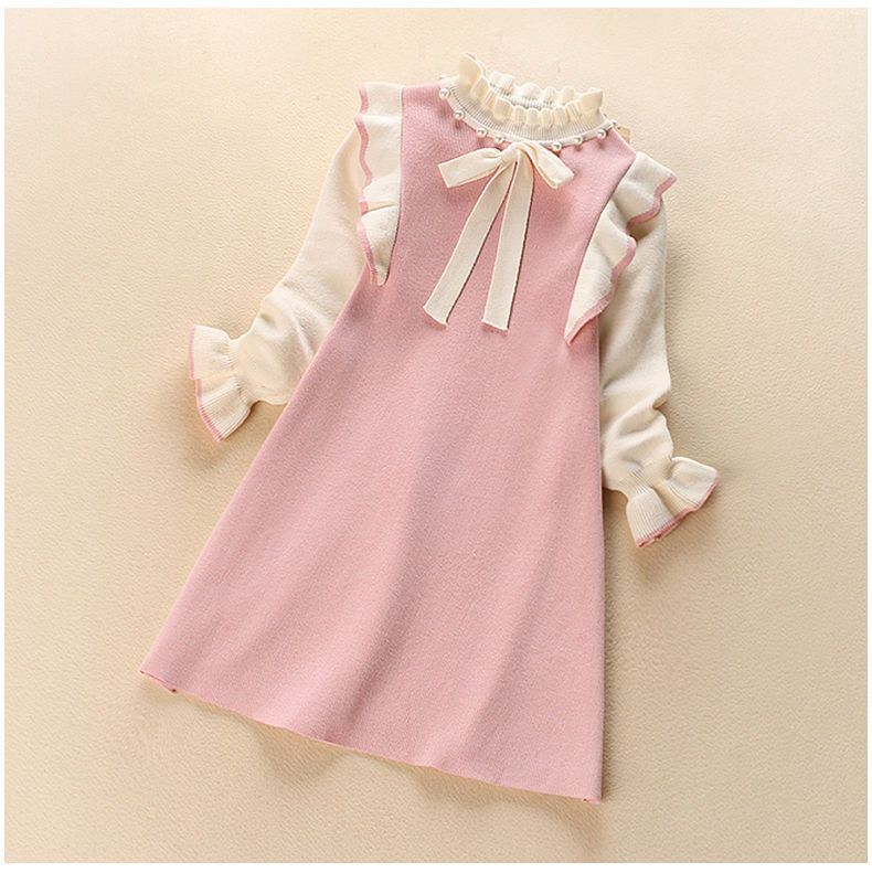 Picture of Children's Pearl sweater dress Western style preppy style princess dress Autumn New Girl's Chanel style knitted dress